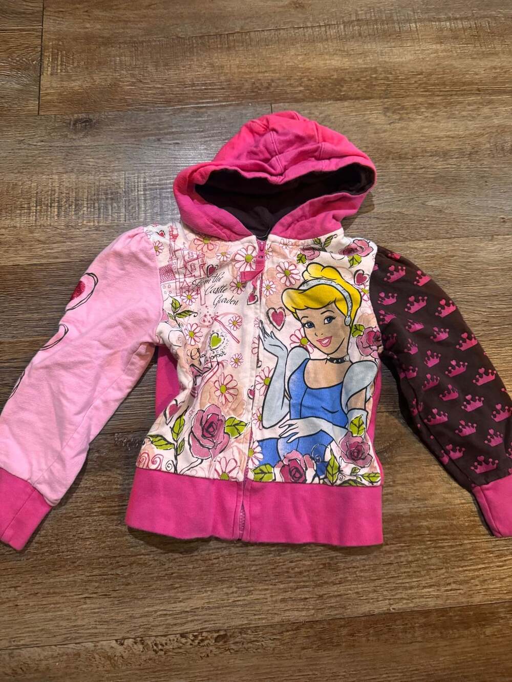 Y2K Disney Princess Cinderella Full Zip Hoodie Jacket Size 3T Pink
